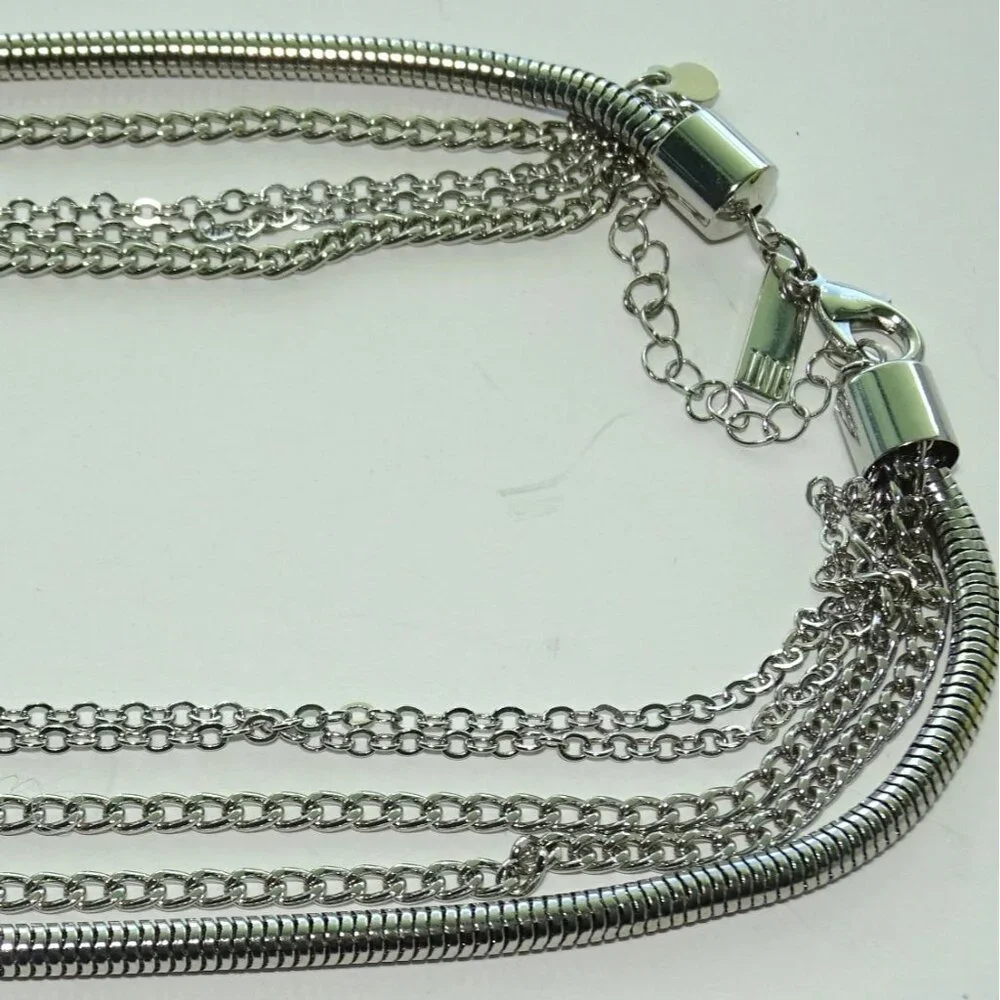 I.N.C. Silver Multi-Strand Layered Necklace With Lobster Clasp & Adjustable Chai